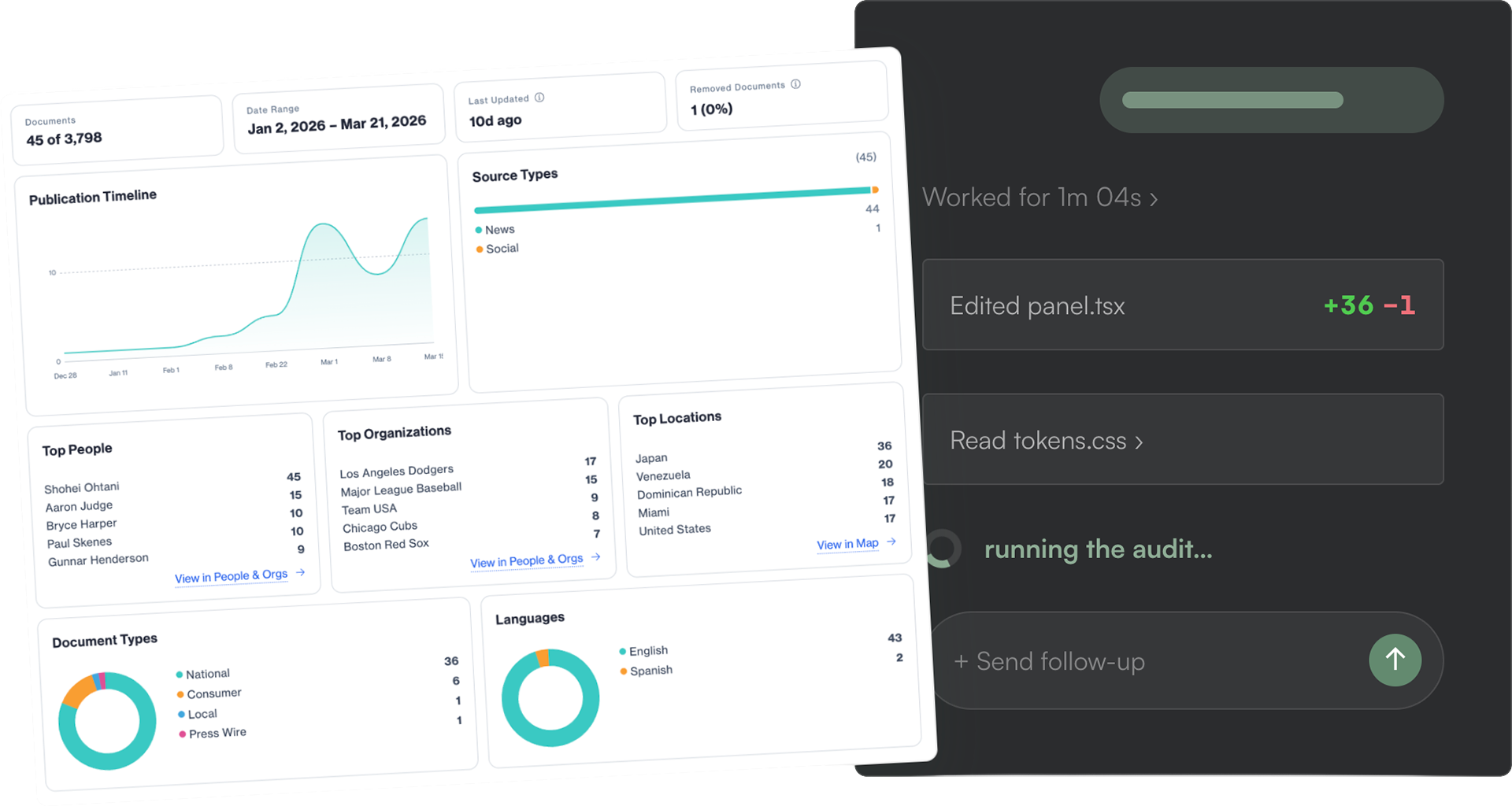 A refined product dashboard mock lifted off an agent coding session building it